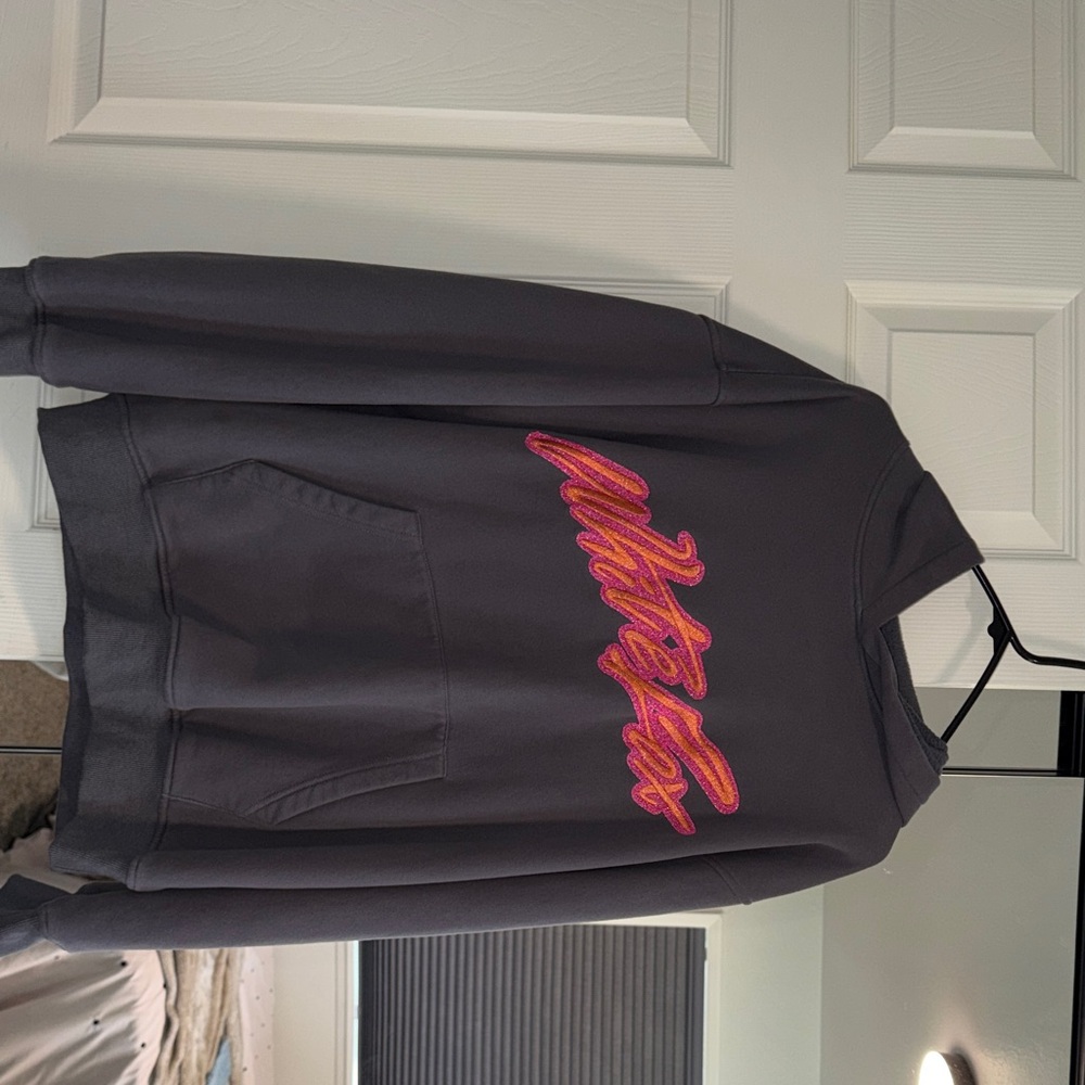 White Fox Boutique Black Hoodie with Pink & Orange Script